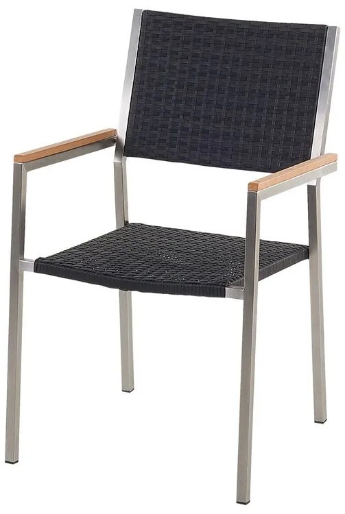 Set de masă pentru grădină Grosso (negru) (scaune din ratan) (pentru 6 persoane) (granit). 1011621