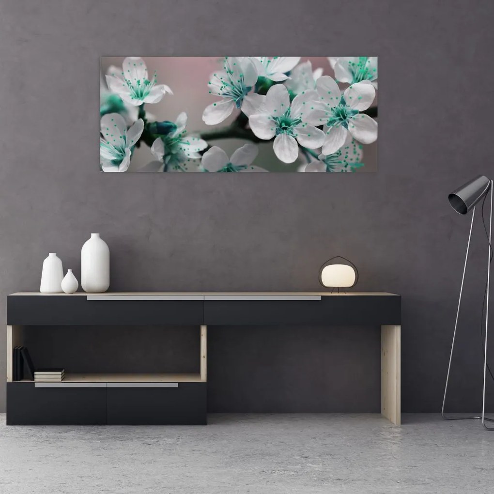 Tablou cu floare - turcoaz (120x50 cm)