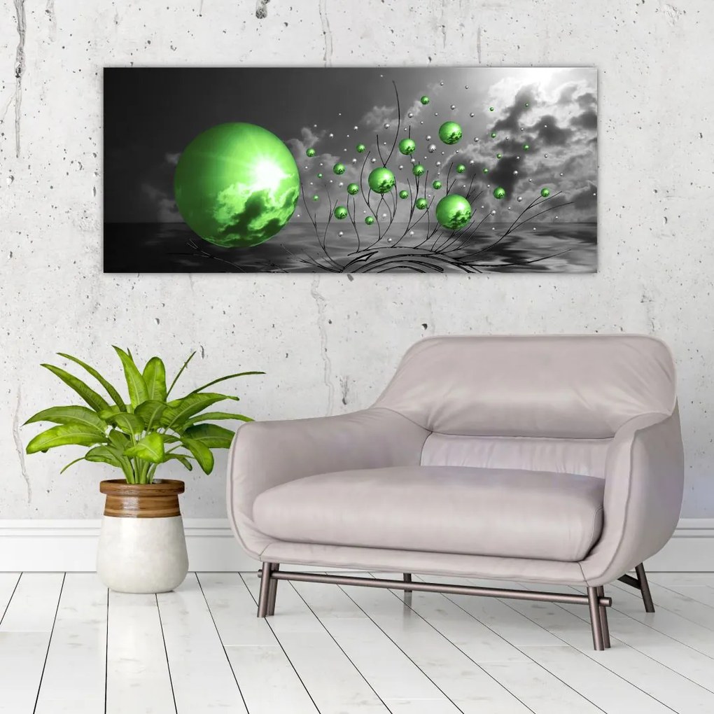 Tabloul bilelor verzi abstracte (120x50 cm)