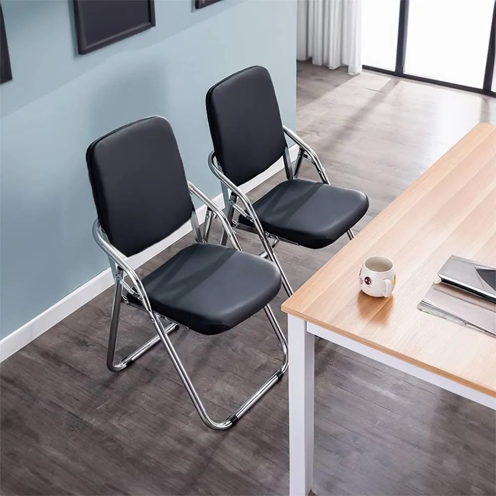 Scaun pliabil negru HRC 609 din piele ecologică și cadru metalic cromat