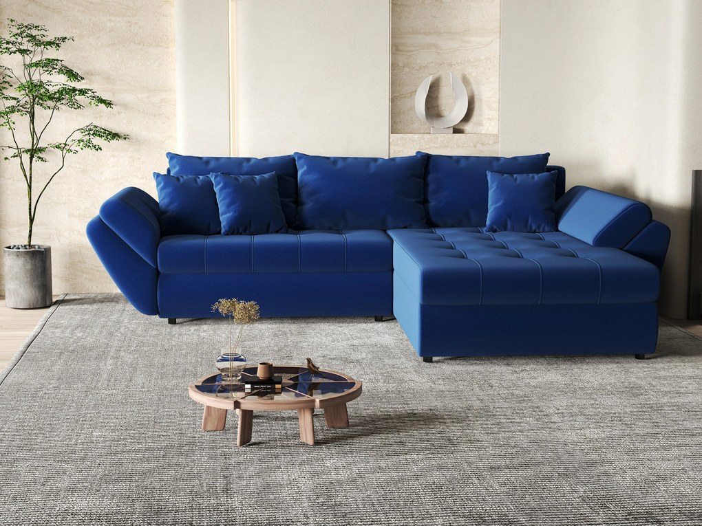 Colțar extensibil dumonde cu ladă de depozitare si sezut confortabil din spuma high-density, Loana Royal Blue II 270x185 cm