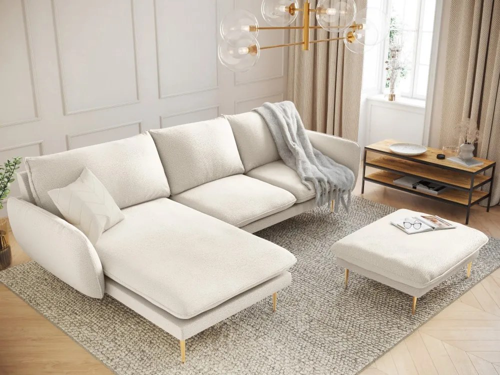 Coltar tapitat Vienna 5 locuri plusat/picioare gold – L255 x l170 x h95