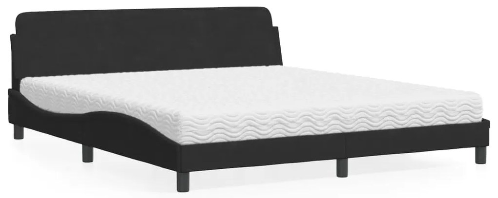 vidaXL Pat cu saltea, negru, 180x200 cm, catifea
