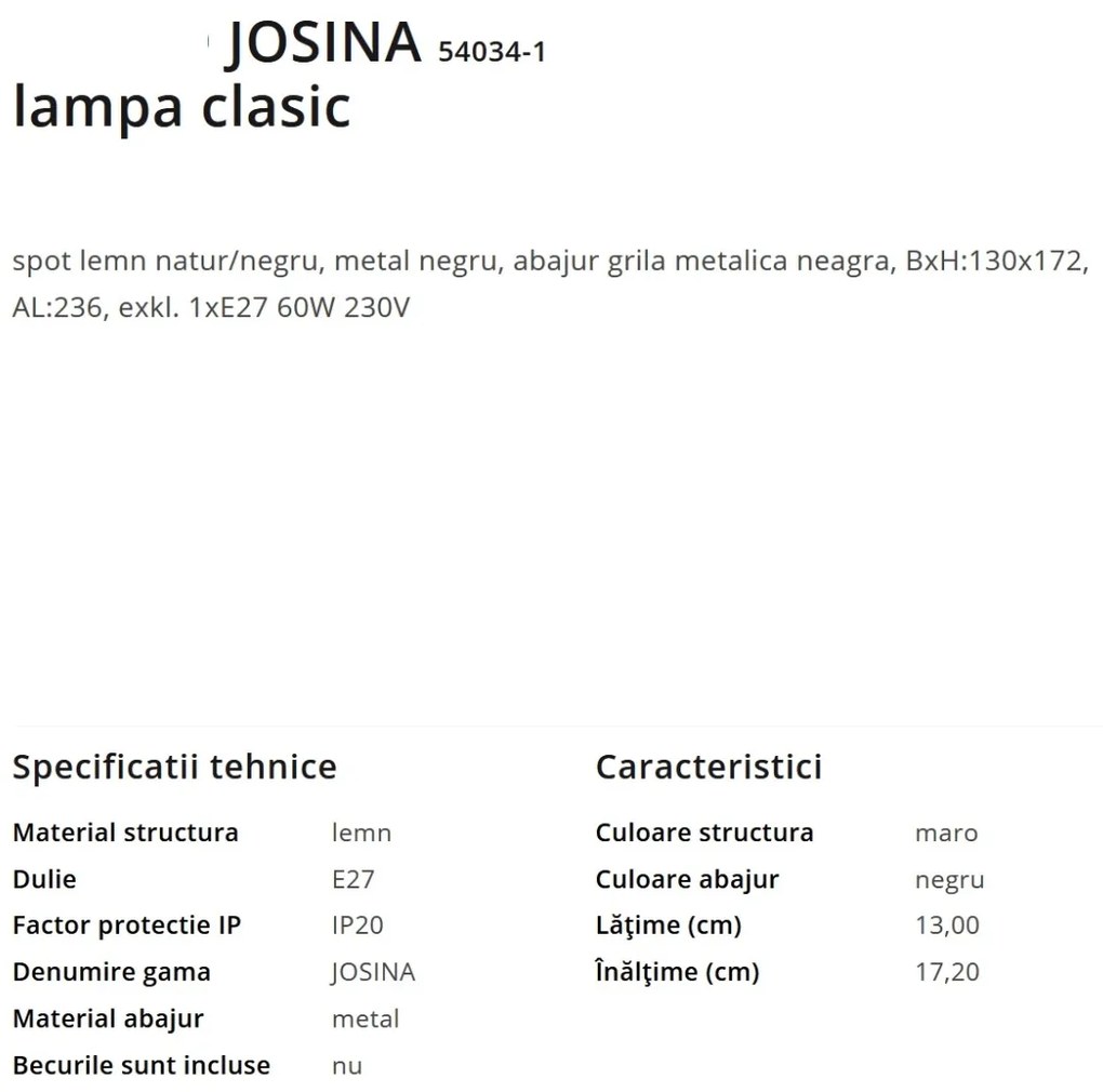 Aplica de perete stil industrial cu spot JOSINA