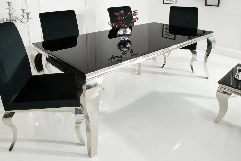 Masa Dining Eleganta, Sticla, Negru, Modern Barock 200cm