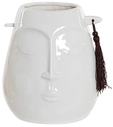 Vaza Tribal Face din ceramica, alb, 14.5x16.7 cm