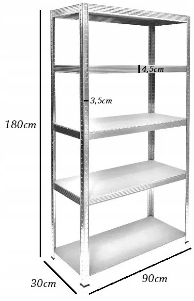 Raft metalic de depozitare stabil cu 5 rafturi 180x90x30