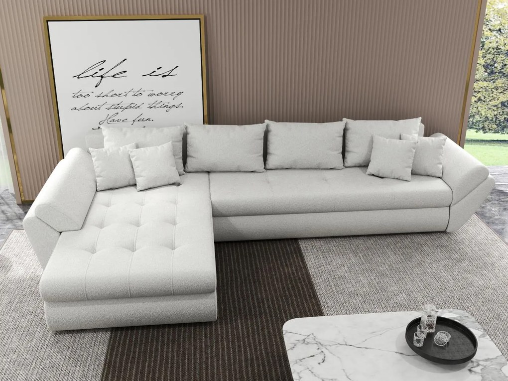 Colțar extensibil dumonde cu ladă de depozitare si sezut confortabil din spuma high-density, Loana XL Euphoria Ivory 335x185 cm