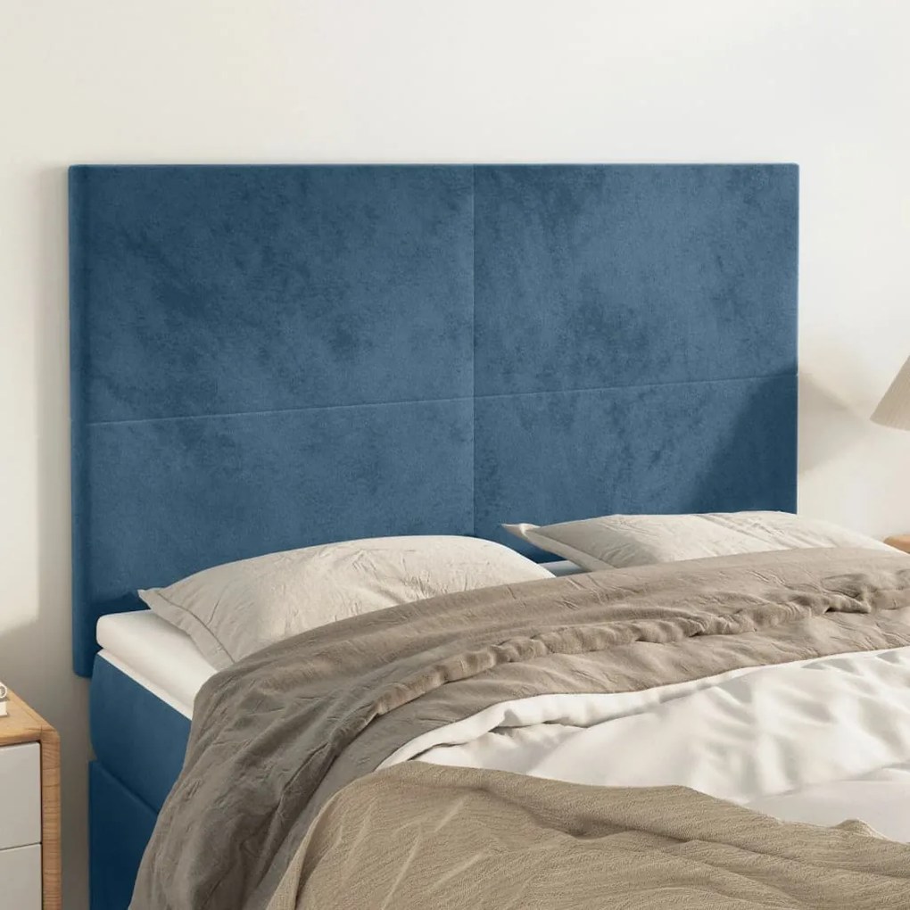 vidaXL Tăblii de pat, 4 buc, albastru închis, 72x5x78/88 cm, catifea