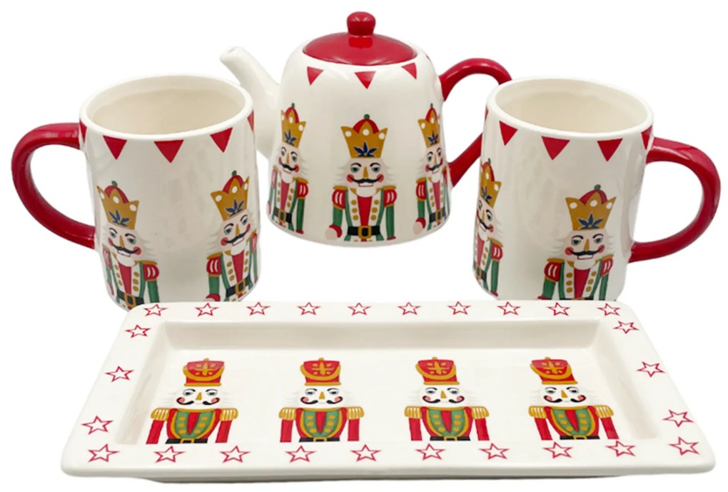Set Ceainic, 2 Cani si Platou NUTCRACKER, Portelan