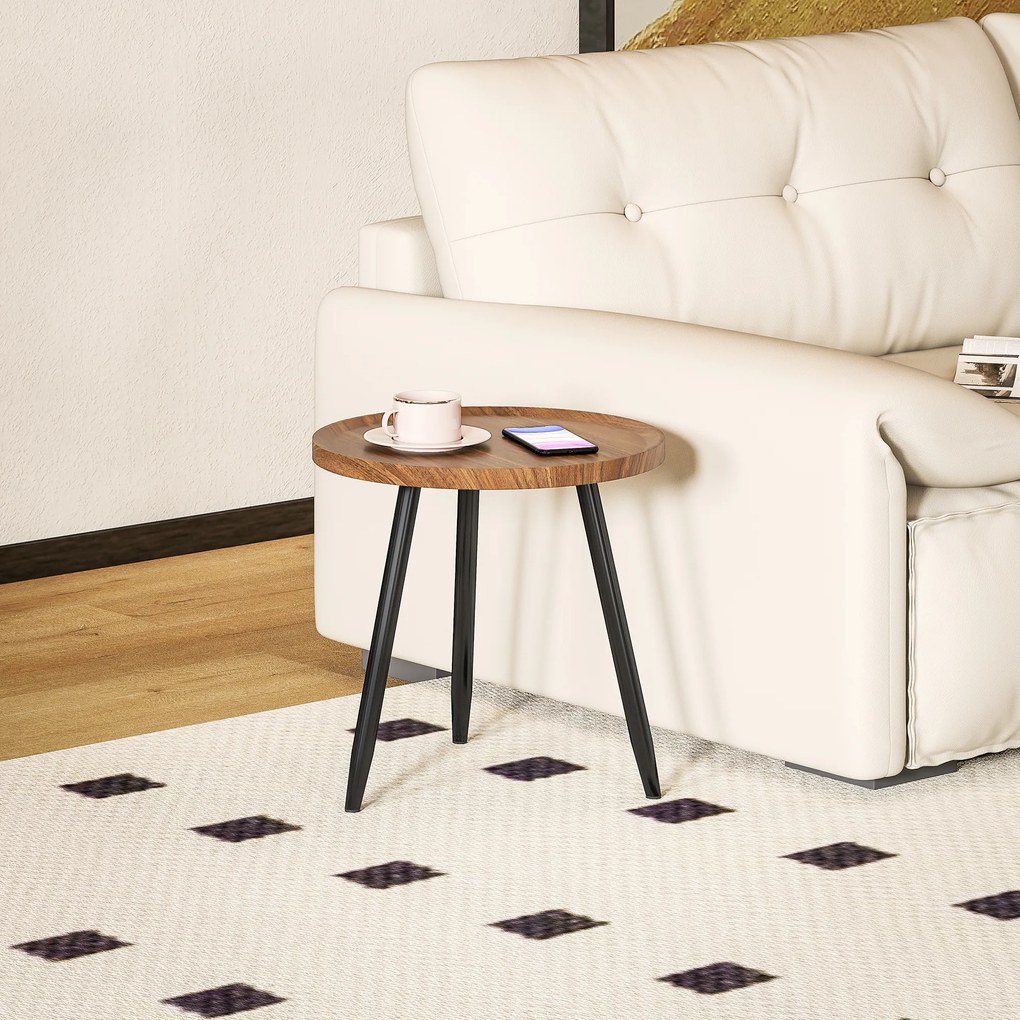 HOMCOM Măsuță de Cafea Modernă Rotundă cu Cadru din Oțel pentru Spații Mici, Lângă Canapea, Sufragerie, Dormitor, Efect de Lemn Castan | Aosom Romania