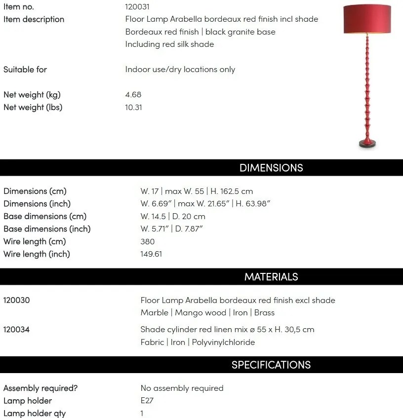 Lampadar, Lampa de podea LUX Arabella rosu