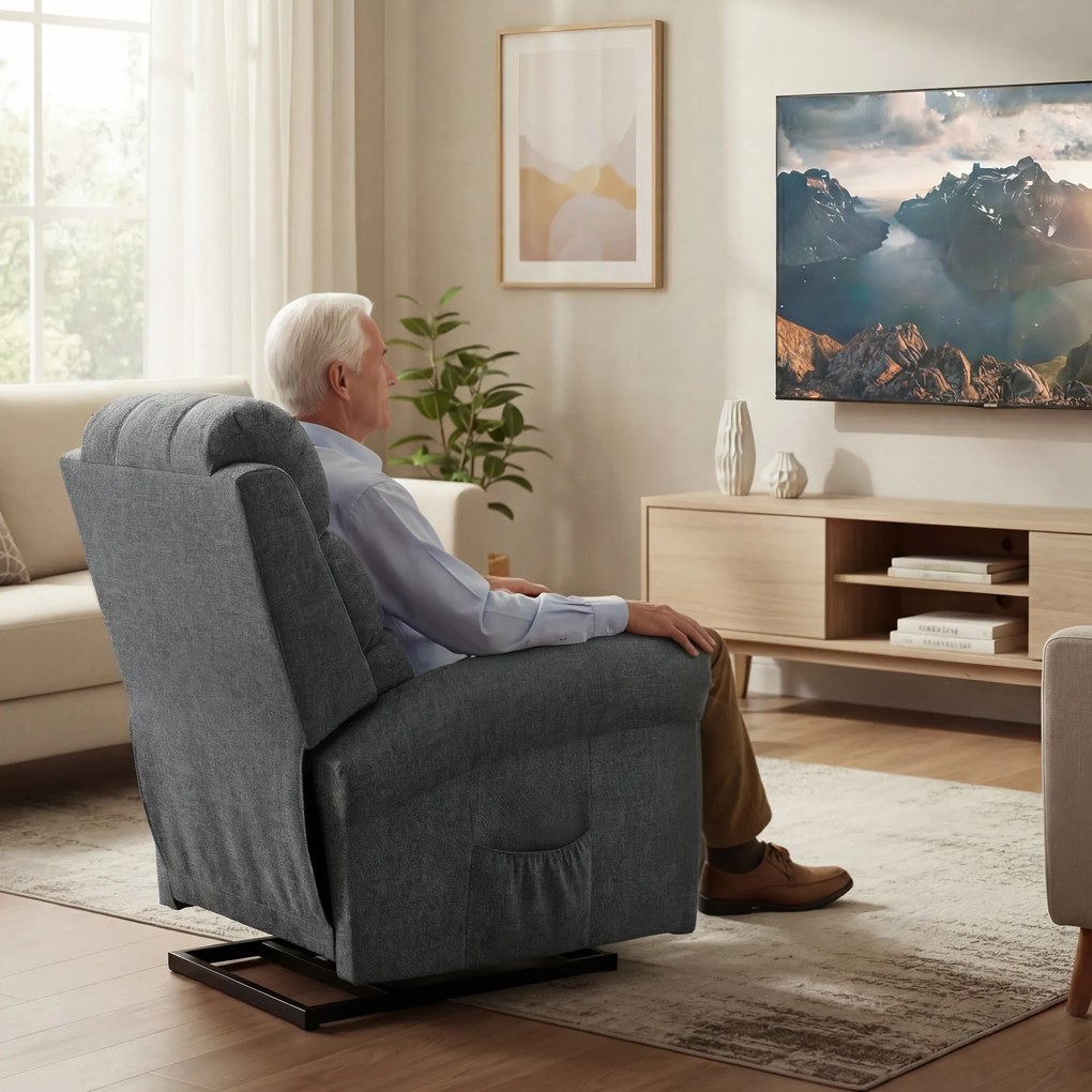 HOMCOM Fotoliu de masaj cu funcție de ridicare, fotoliu relax, cu vibrații, cu funcție de înclinare, aspect in, gri | Aosom Romania