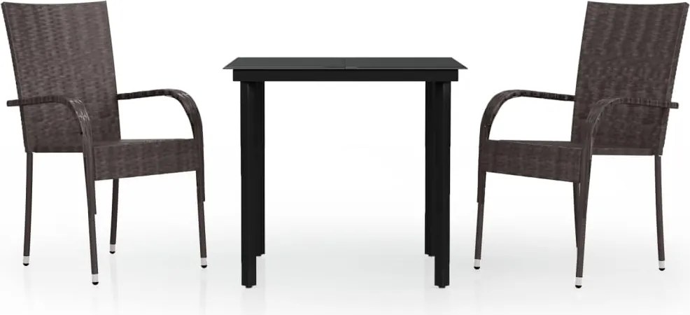 vidaXL Set mobilier de grădină, 3 piese, maro și negru