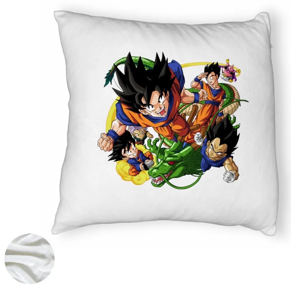 Perna Decorativa Fluffy cu Dragonball characters, 40x40 cm, Alba, Husa Detasabila, Burduf