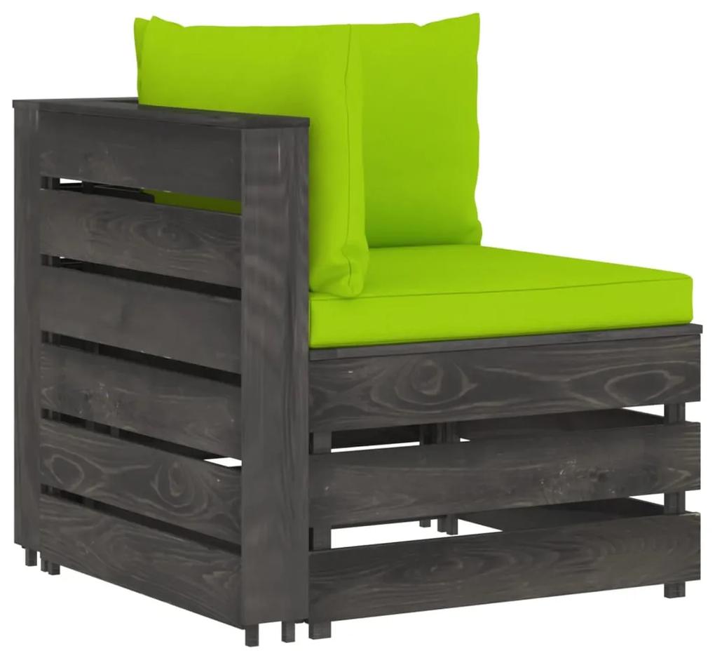Set mobilier gradina cu perne, 10 piese, gri, lemn tratat bright green and grey, 10