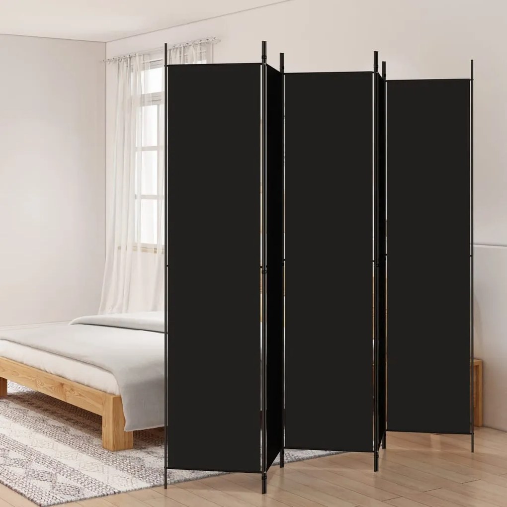 350205 vidaXL Paravan de cameră cu 5 panouri, negru, 250x220 cm, textil