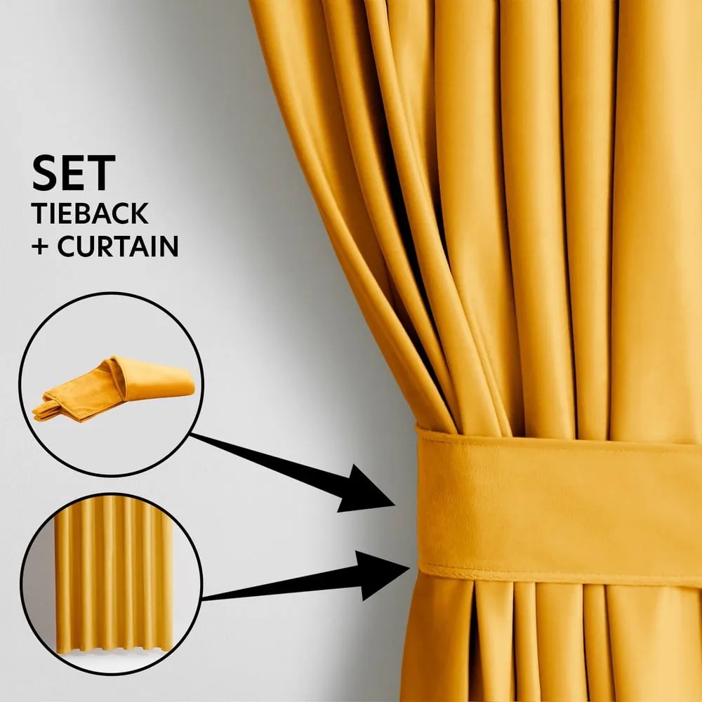 Draperie galbenă dimout (semi-opacă) din catifea 140x270 cm Pleat – Restilo