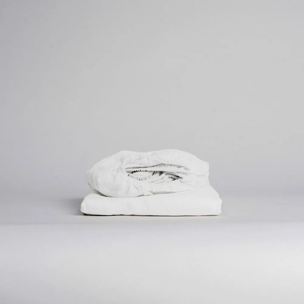 Cearceaf alb din amestec de in cu elastic 200x200 cm – Linen Tales