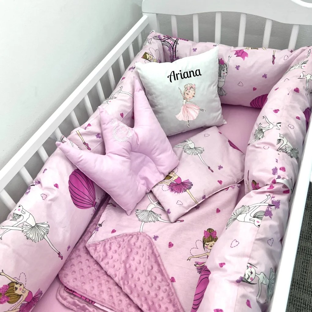 OTL Lenjerie cu 6 bucati Perne Lungi protectii laterale patut 120x60 cm  cearșaf  păturică și pernuta Deseda Balerine