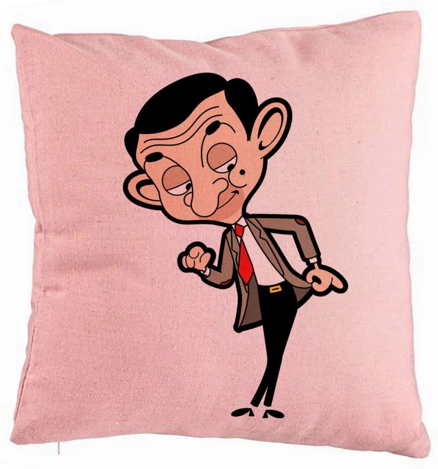 Perna Decorativa, Model Mr Bean, 40x40 cm, Roz, Husa Detasabila, Burduf