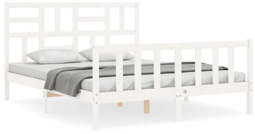 3193087 vidaXL Cadru de pat cu tăblie, alb, 160x200 cm, lemn masiv