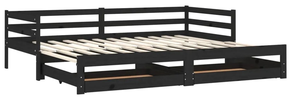 3083698 vidaXL Pat extensibil de zi, 2x(90x200) cm, negru, lemn masiv de pin