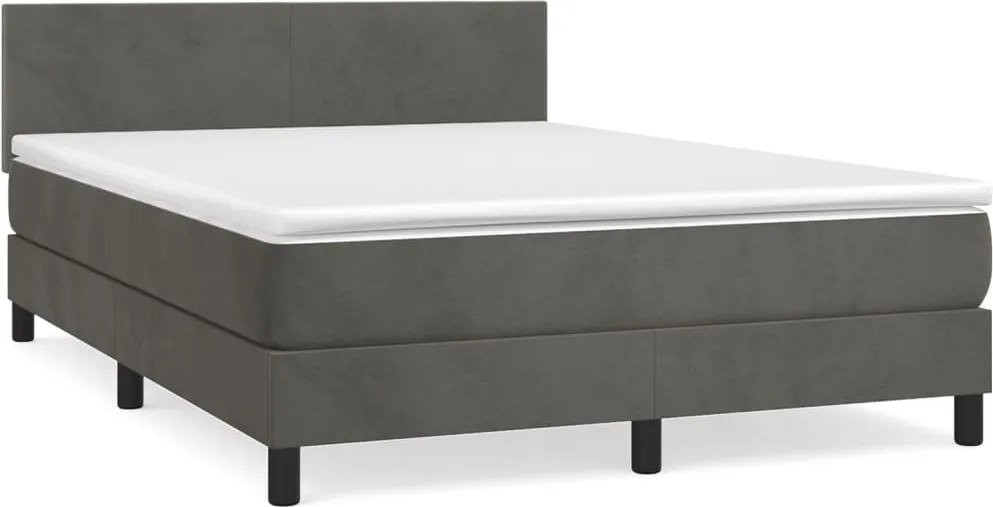 vidaXL Pat box spring cu saltea, gri închis, 140x190 cm, catifea