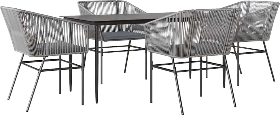 vidaXL Set de sufragerie de grădină 5 piese sticlă poliratan gri