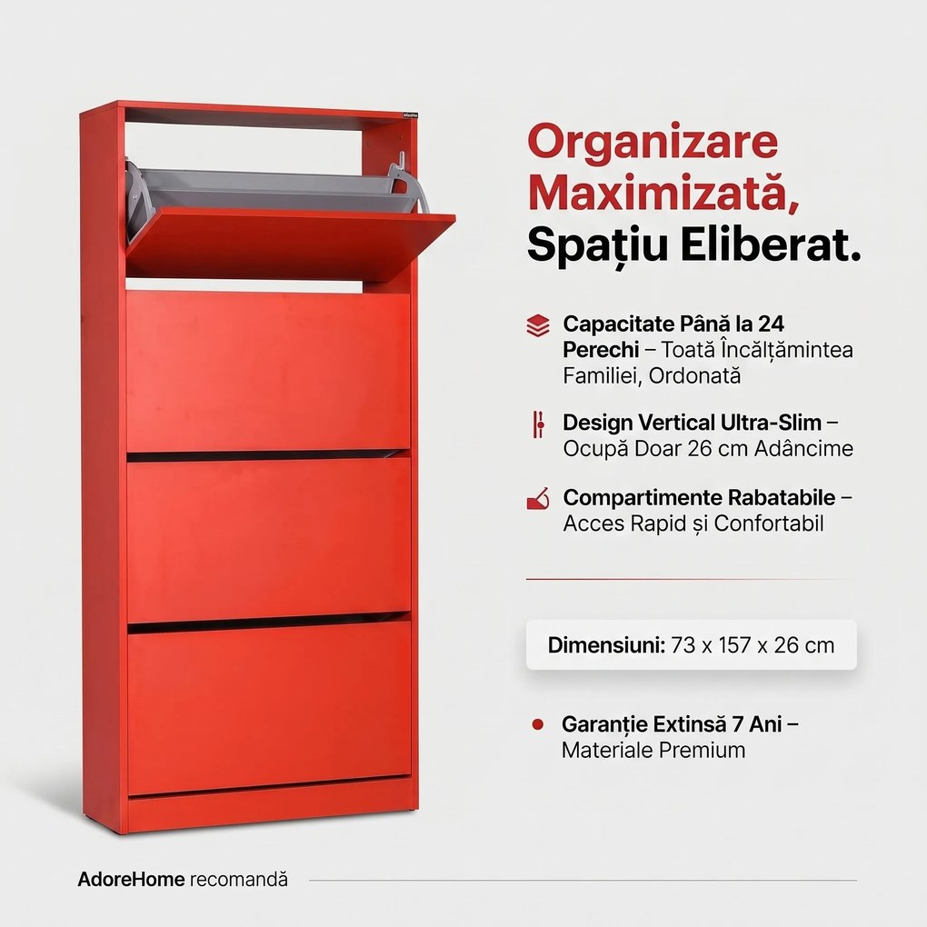 Pantofar Adore Max XL, 24 Perechi, 4 Compartimente, 73x157x26 cm