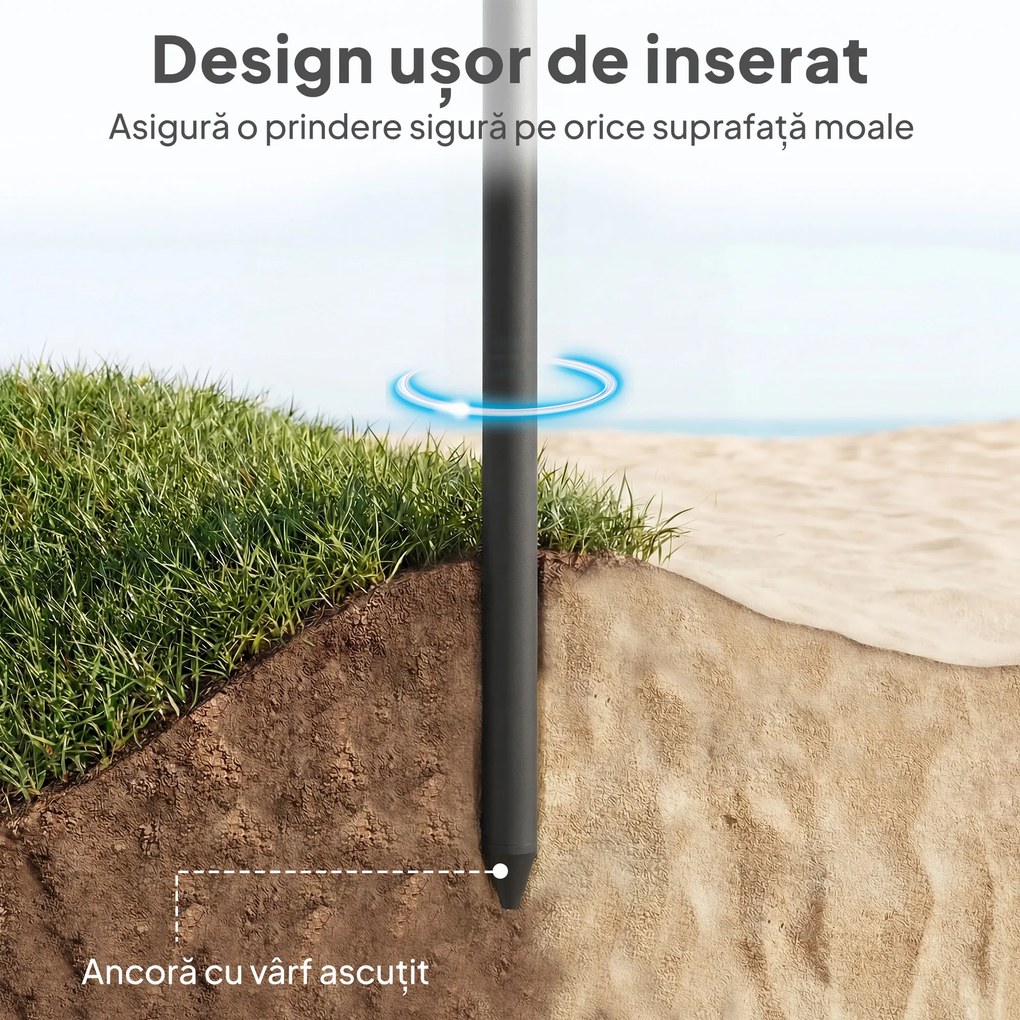 Outsunny Umbrelă de Plajă Inclinabilă cu Ancoră pentru Nisip și Geantă de Transport, Ø150x185 cm, Gri Închis | Aosom Romania