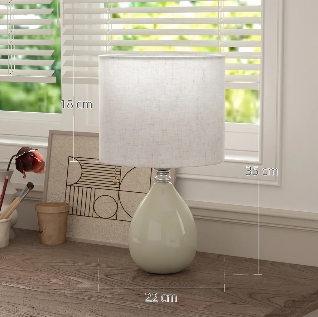 HOMCOM Lampă de masă din ceramică, cu abajur textil aspect in, E27, întrerupător basculant, pentru dormitor, crem | Aosom Romania