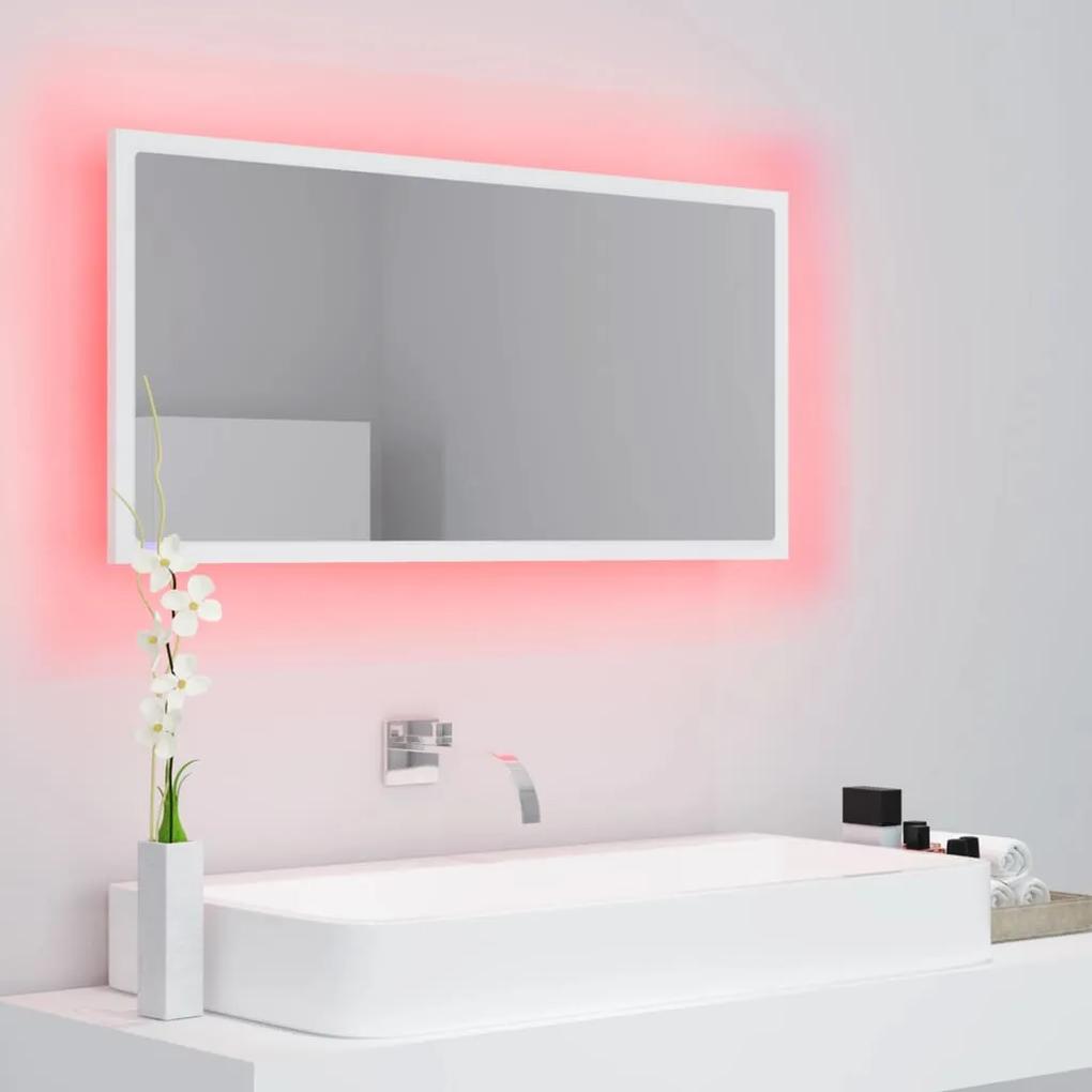 Oglinda de baie cu LED, alb, 90x8,5x37 cm, lemn prelucrat Alb