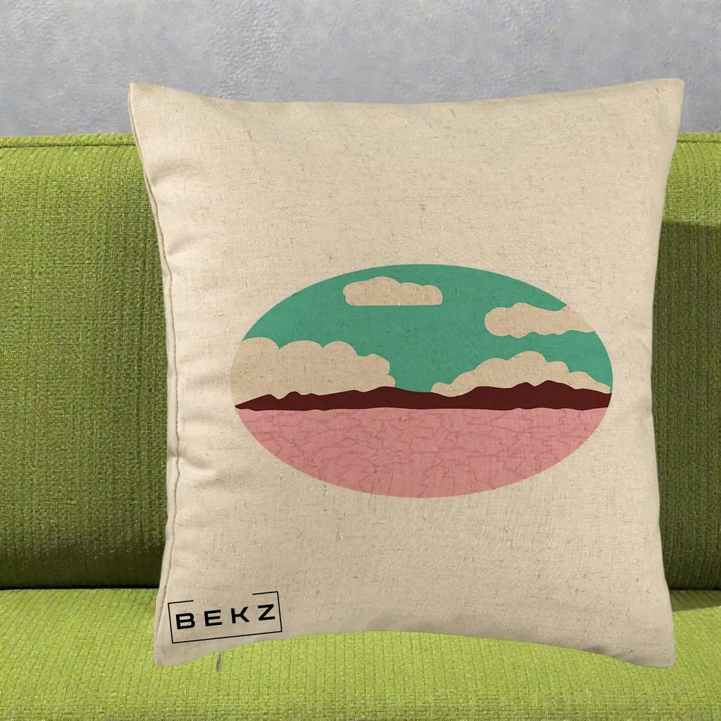 Perna decorativa Peisaj Desert Oval Pastel, 40x40 cm cu Umplutura, Bej, BEKZ