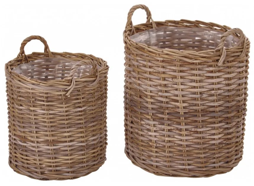 Set de 2 ghivece Indo, rattan, maro