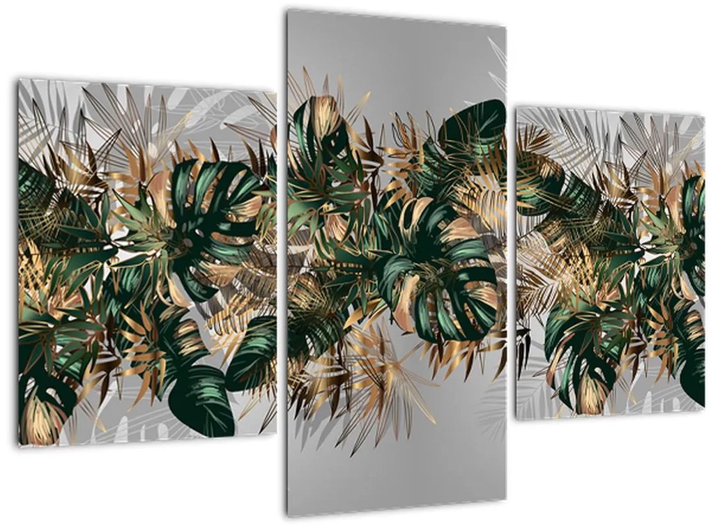 Tablou - Frunze tropicale, Galben - auriu (90x60 cm)