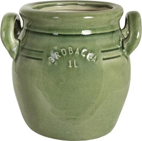 Ghiveci din ceramică glazurată manual 1L verde închis înalt, „Brobacka"