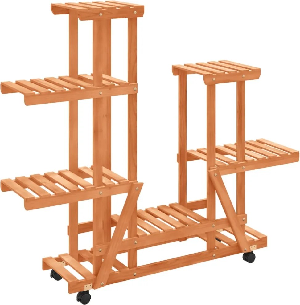 vidaXL Suport pentru flori cu roți, 95x25x101 cm, lemn masiv de brad