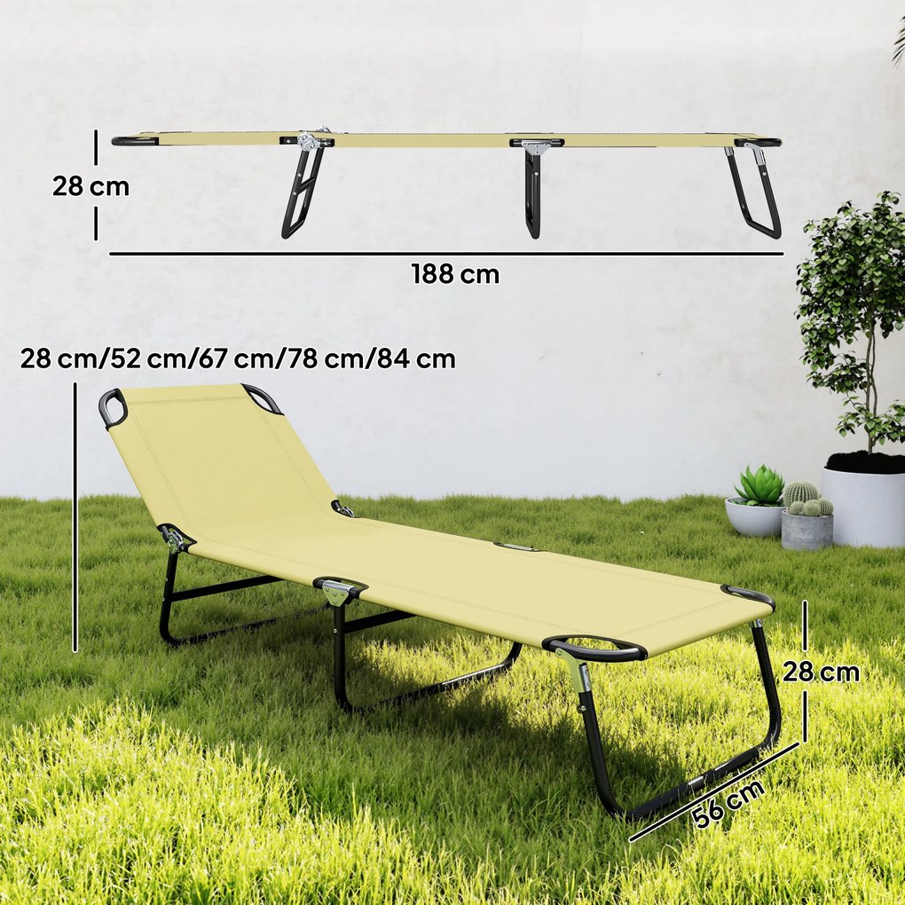 Outsunny Sezlong Pliabil pentru Gradina cu Spatar Ajustabil 5 Pozitii din Otel si Tesatura Oxford 188x56x28 cm Bej | Aosom Romania