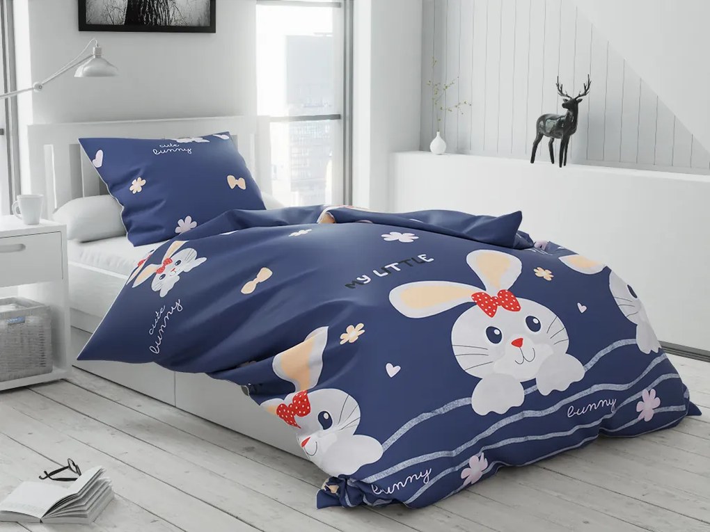 Lenjerie de pat pentru copii Culoare gri inchis, CUTE BUNNY