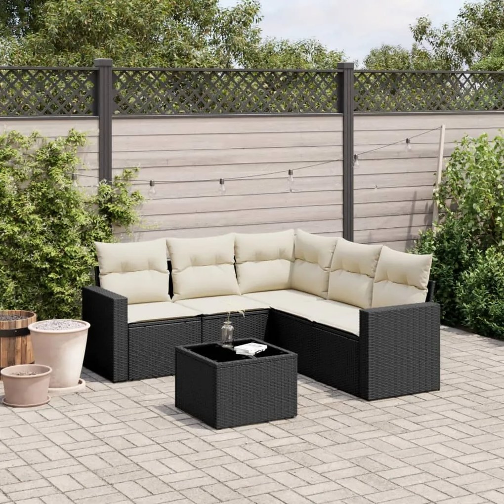 3218946 vidaXL Set mobilier de grădină cu perne, 6 piese, negru, poliratan