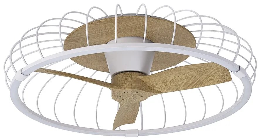 Lustra LED Smart cu Ventilator si telecomanda NATURE alb/fag