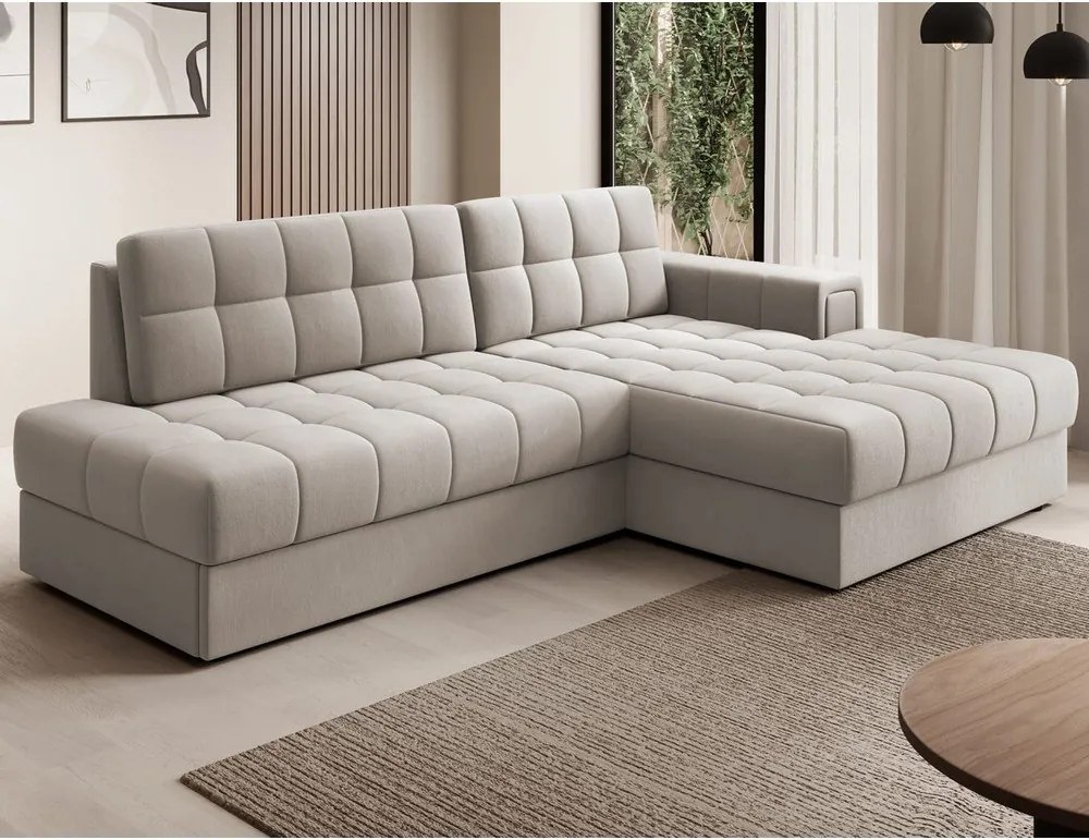 Colțar bej extensibil cu tapițerie din catifea (cu colț pe partea dreaptă/cu șezlong) Blezalt – ELTAP