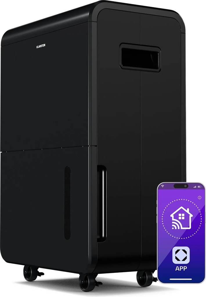 Klarstein DryFy Connect 70 dezumidificator, 70 l / zi, până la 140 m², control prin aplicație, mobil, rezervor de apă