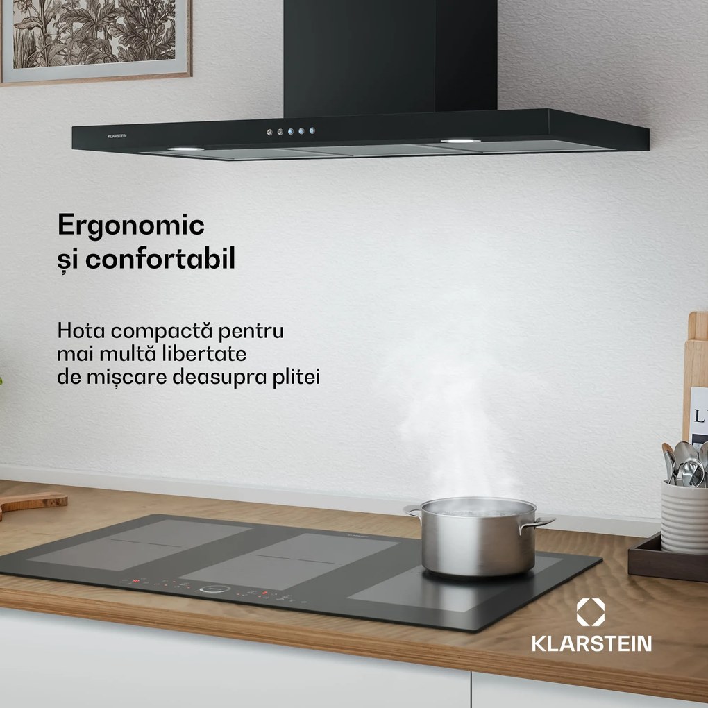 Klarstein Limelight, hotă, 90 cm, hota de perete, 600 m³ / h, neagră