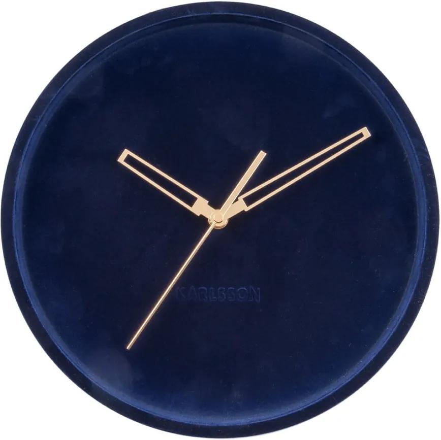 Ceas din catifea pentru perete Karlsson Lush, albastru închis, ø 30 cm
