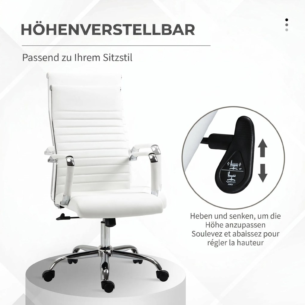 Vinsetto Scaun de birou ergonomic din piele ecologică, cu rotire și balans, 54x62x104-114 cm, alb | Aosom Romania