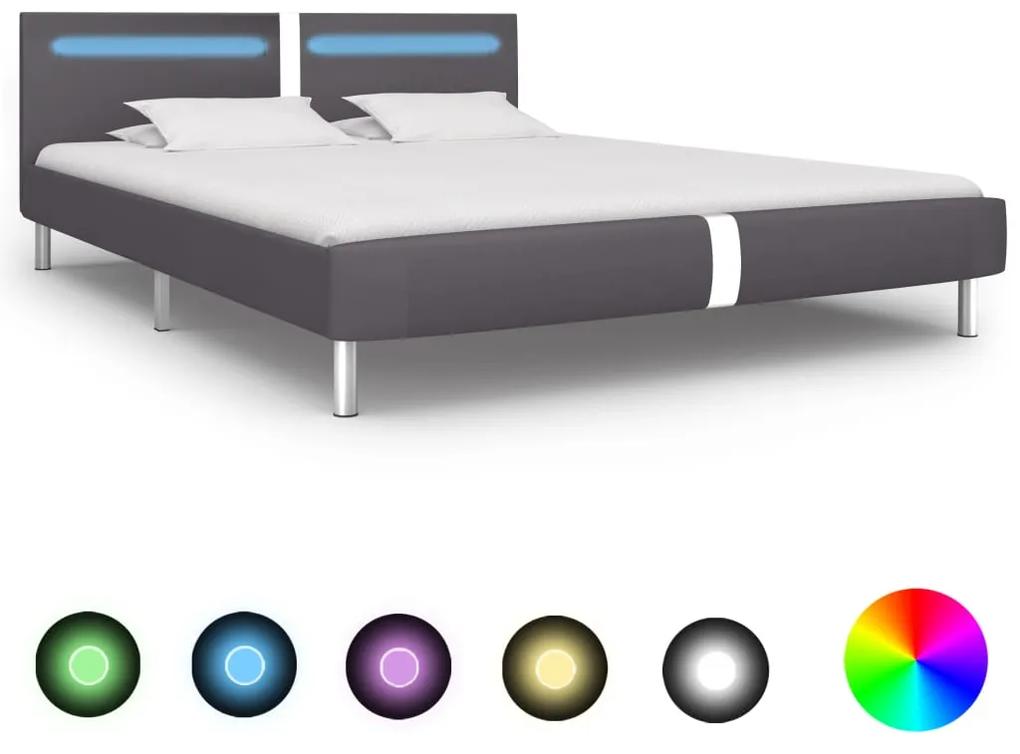 280859 vidaXL Cadru de pat cu LED, gri, 160 x 200 cm, piele artificială