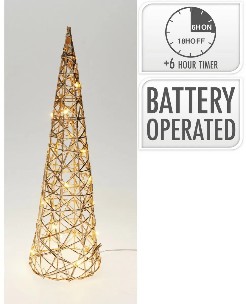 Conul luminos de Crăciun Champagne, 40 x 12 cm, 20micro LED, cu baterii, 40 cm
