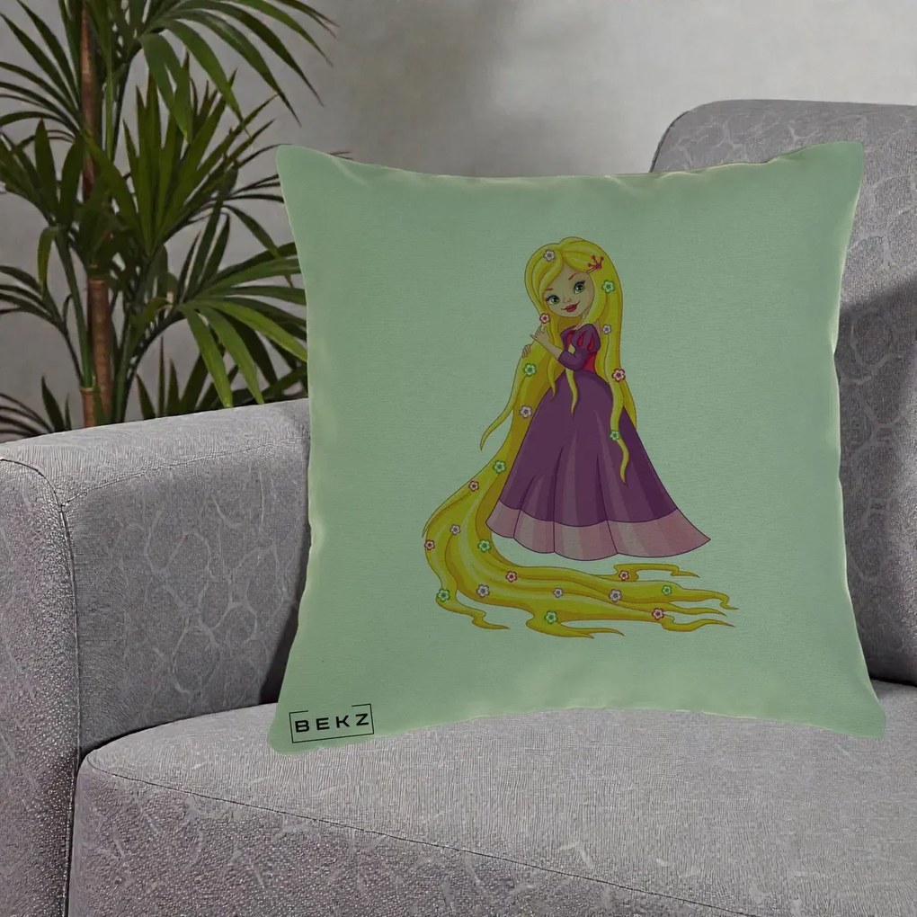 Perna Personalizata Rapunzel Par Lung Floral, 40x40 cm, Verde, Husa Detasabila, Perna Inclusa, BEKZ®